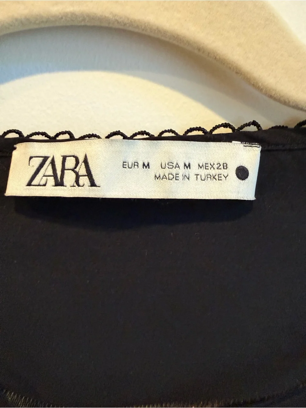 Zara Black Lace-Trim Button-Front Cropped Blouse